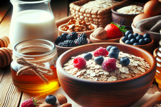Delicious oats with berries and nuts, ideal for muscle gain